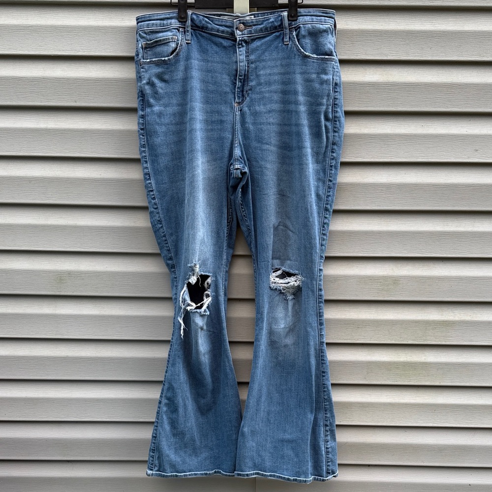 Blue Distressed Flared Women's Jeans